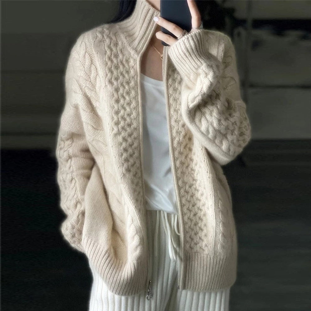 Cashmere cardigan med høj halsudskæring
