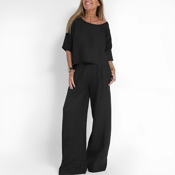 Damesæt med to dele i hørblanding og afslappet pasform