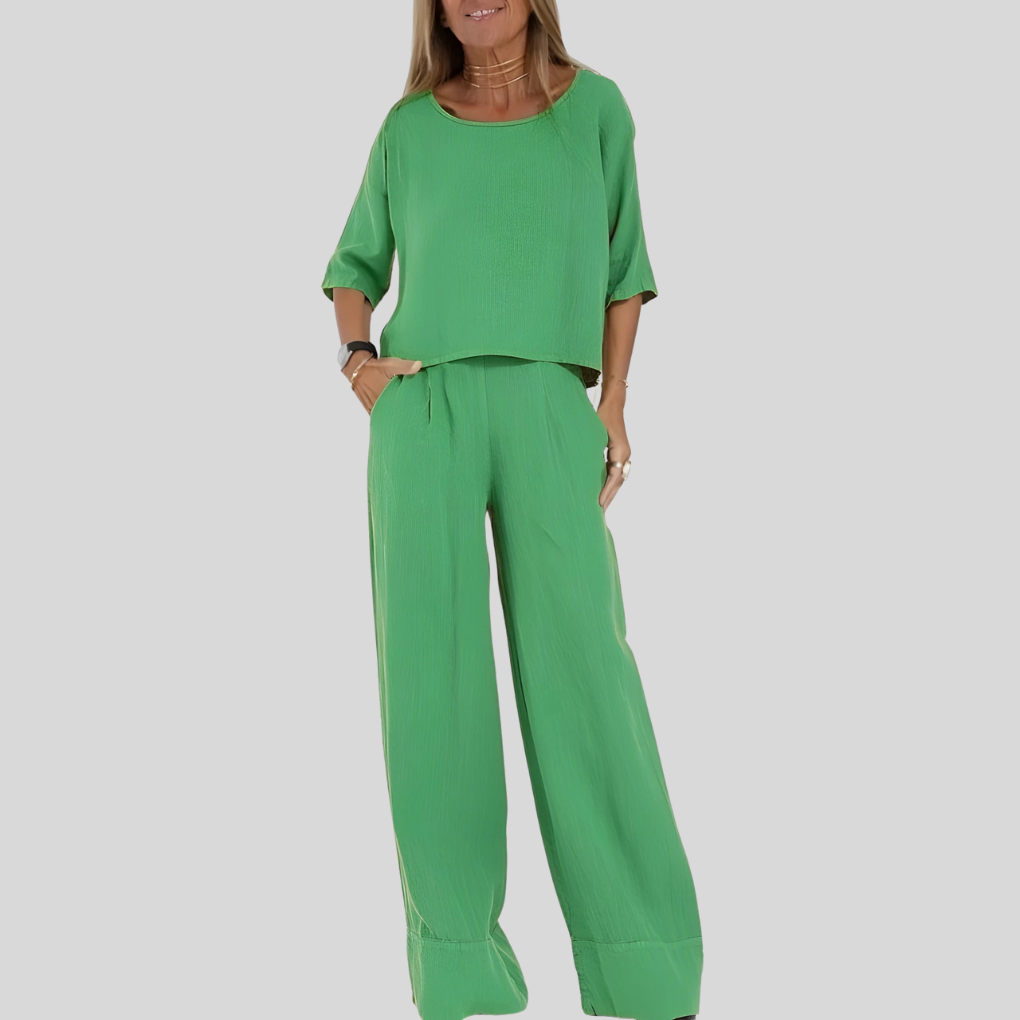 Damesæt med to dele i hørblanding og afslappet pasform