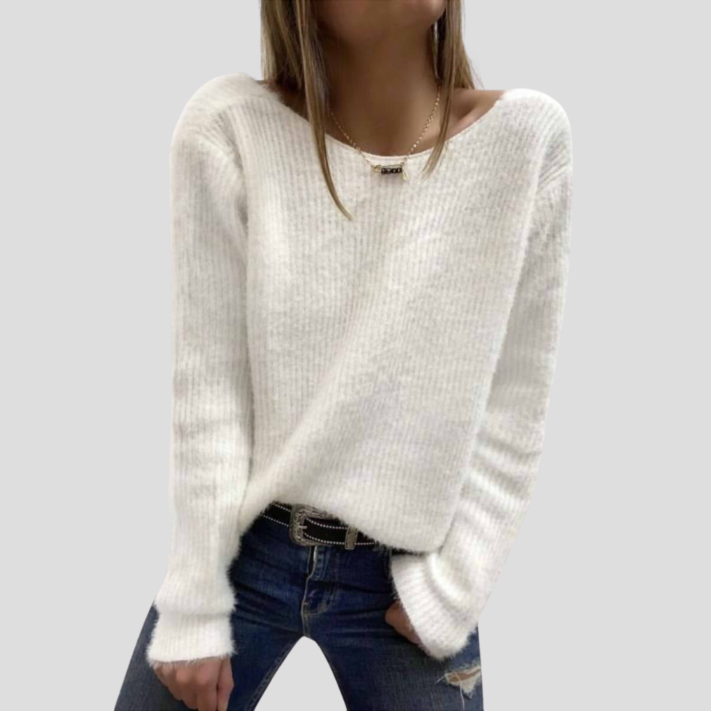 Ensfarvet hvid langærmet sweater til kvinder
