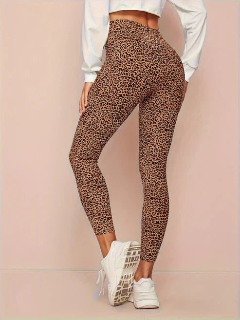 Højtaljede leggings med leopardprint til kvinder