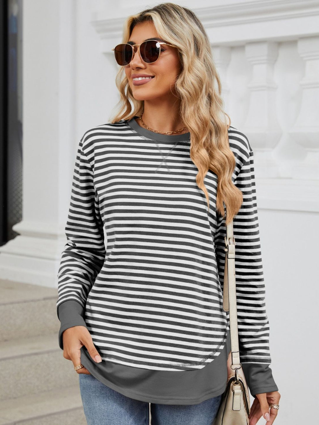 Iesha | Klassisk Stribet Langærmet Sweatshirt til Kvinder-Modiva