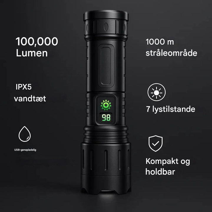100.000 lumen taktisk lommelygte