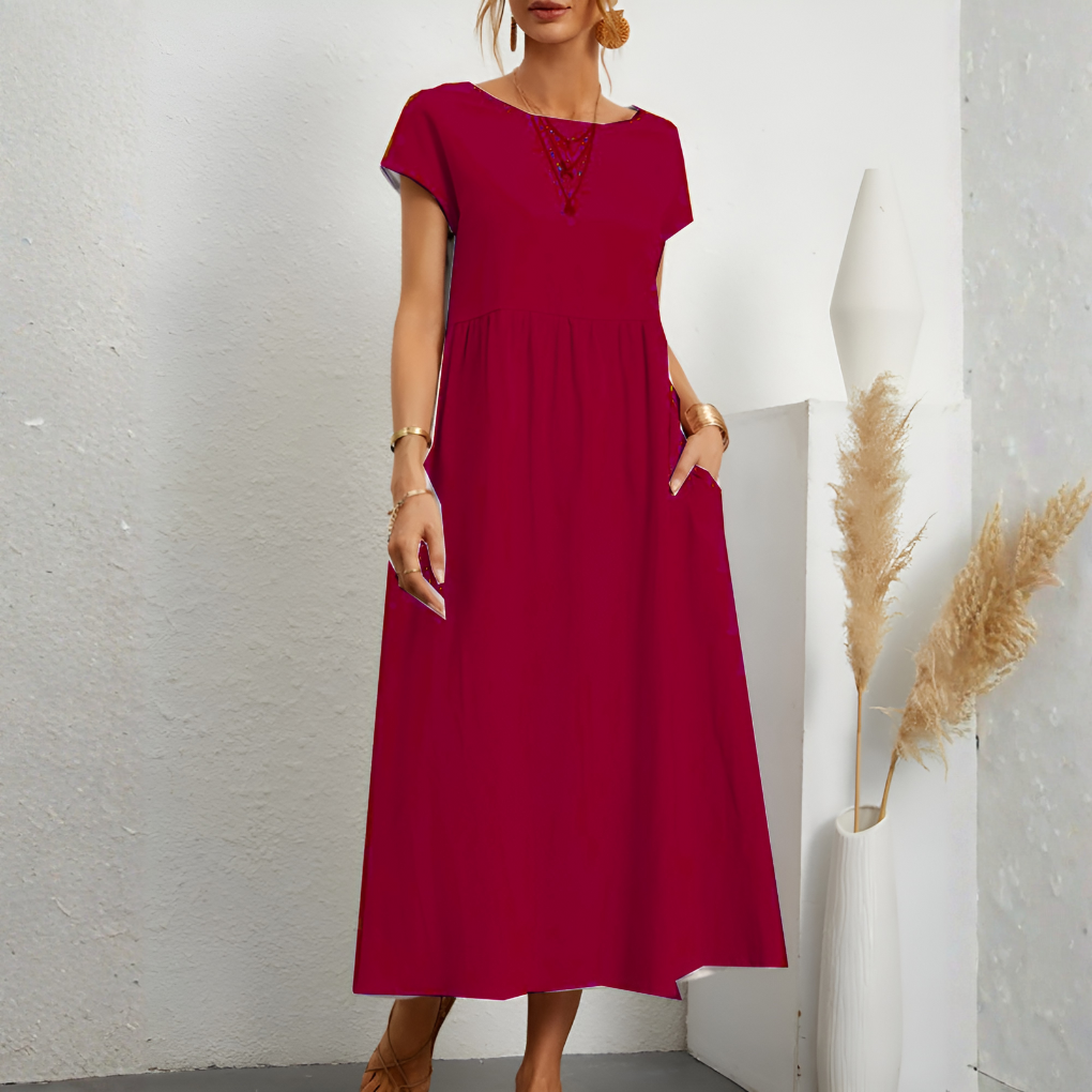 Casual Løs Patchwork Midi-Kjole