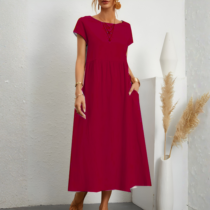 Casual Løs Patchwork Midi-Kjole