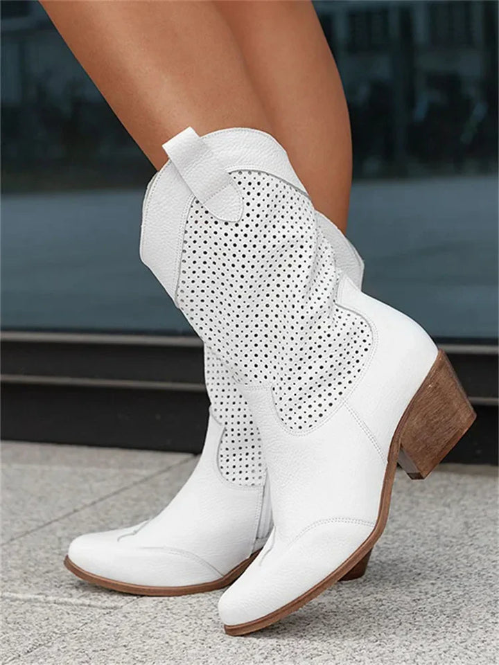 Western Cowboy Støvler med Lav Hæl og Mid-Calf Skaft