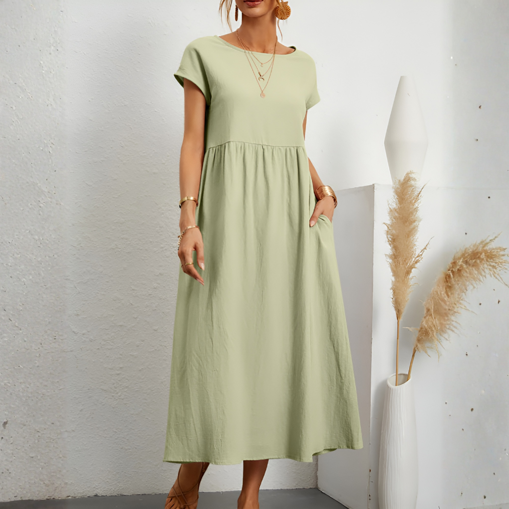 Casual Løs Patchwork Midi-Kjole