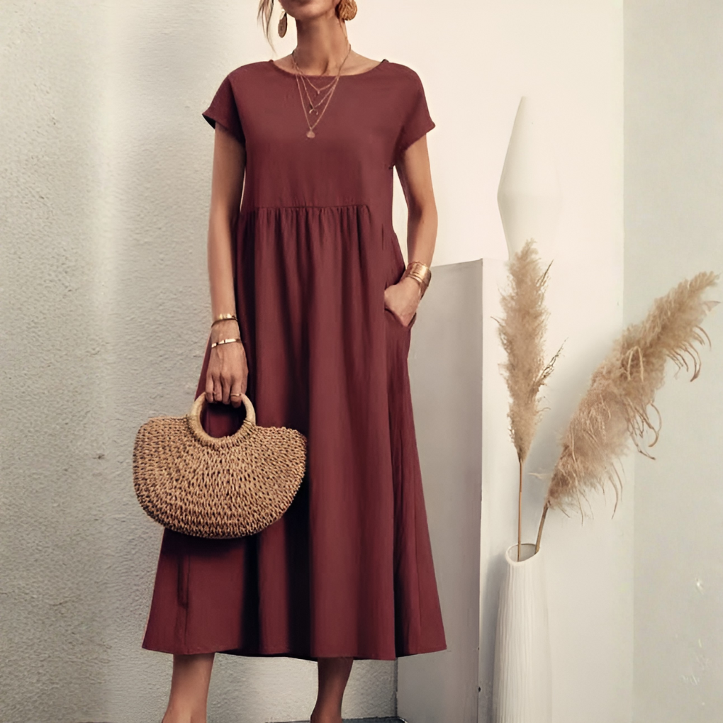 Casual Løs Patchwork Midi-Kjole