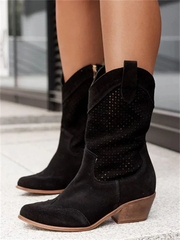 Western Cowboy Støvler med Lav Hæl og Mid-Calf Skaft