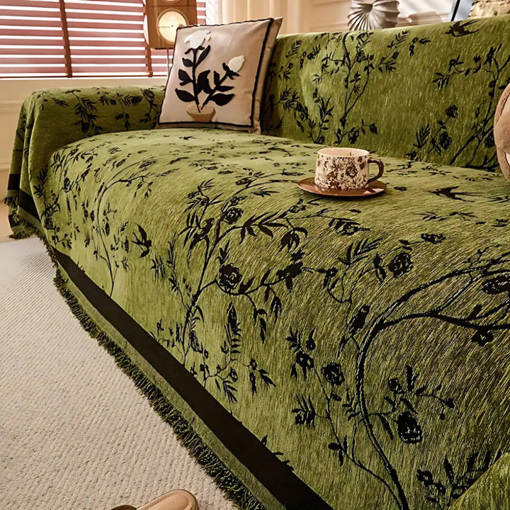 Elegant plaid med blomster mønster og frynsekant