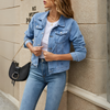 Dame klassisk denimjakke med knapper