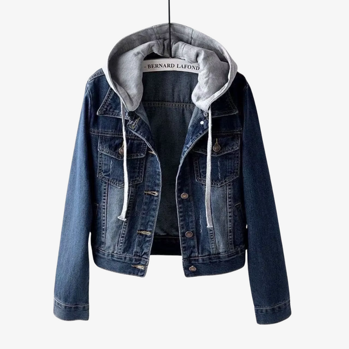 Beskåret Denim Jakke med Hætte til Kvinder