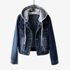 Beskåret Denim Jakke med Hætte til Kvinder