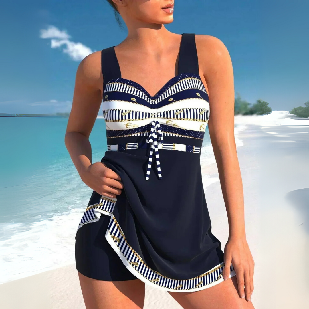 Ruched Tankini-badekjole til kvinder med Aztec Print