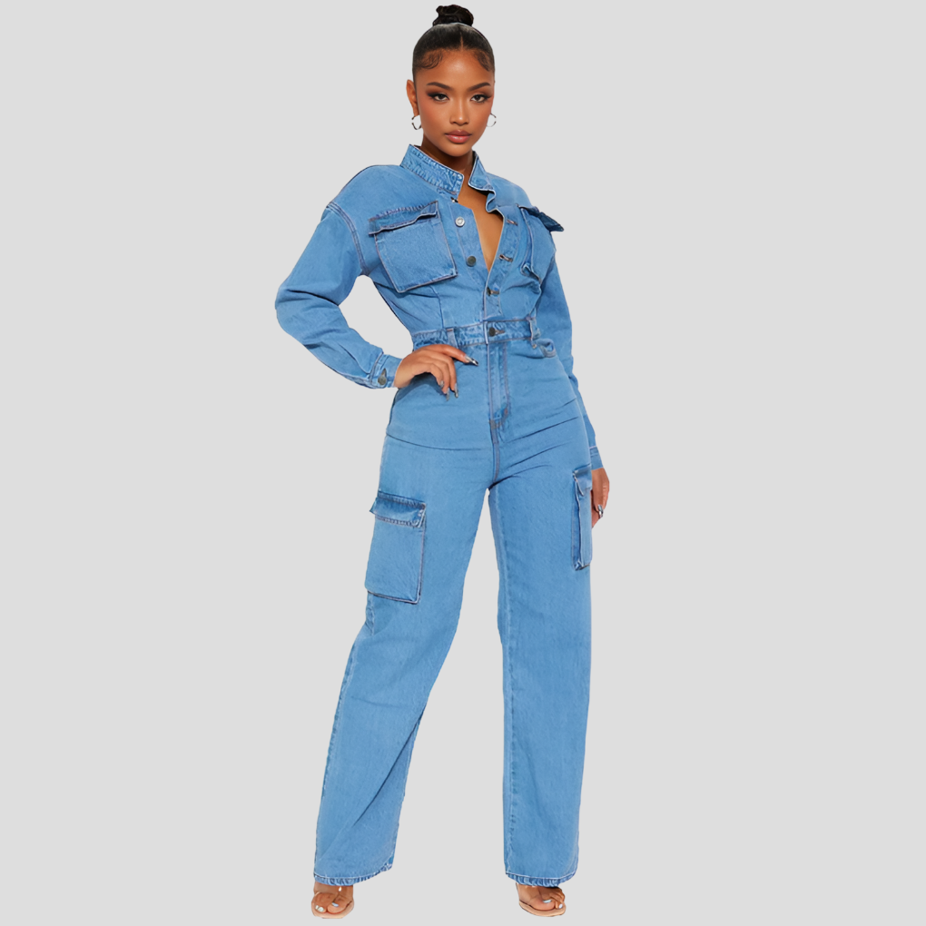 Denim buksedragt til kvinder