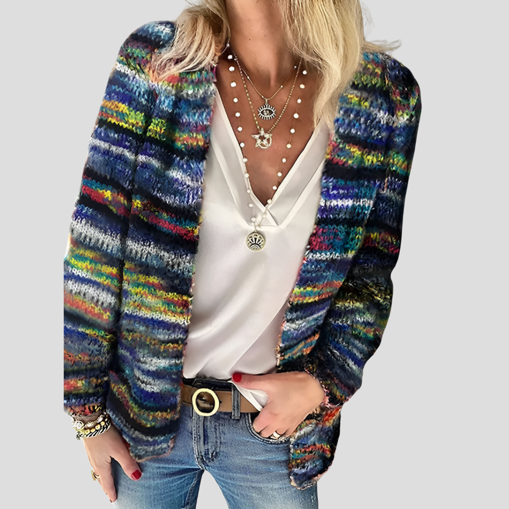 Farverig strikket cardigan