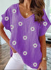 Casual V-Hals T-Shirt med 3D Blomster Print