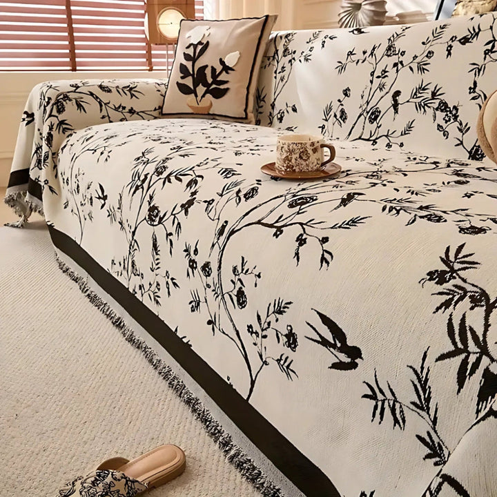 Elegant plaid med blomster mønster og frynsekant
