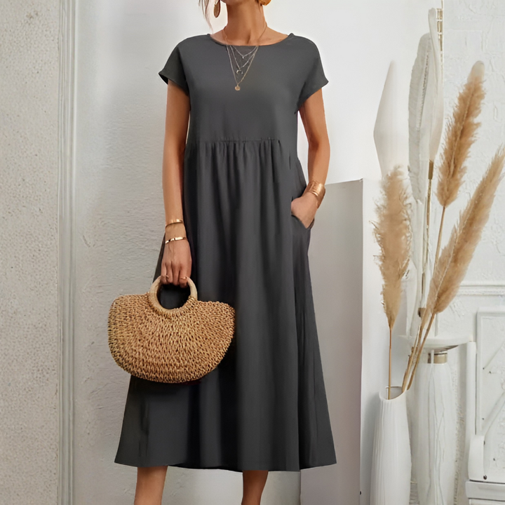 Casual Løs Patchwork Midi-Kjole