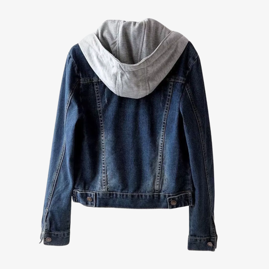 Beskåret Denim Jakke med Hætte til Kvinder