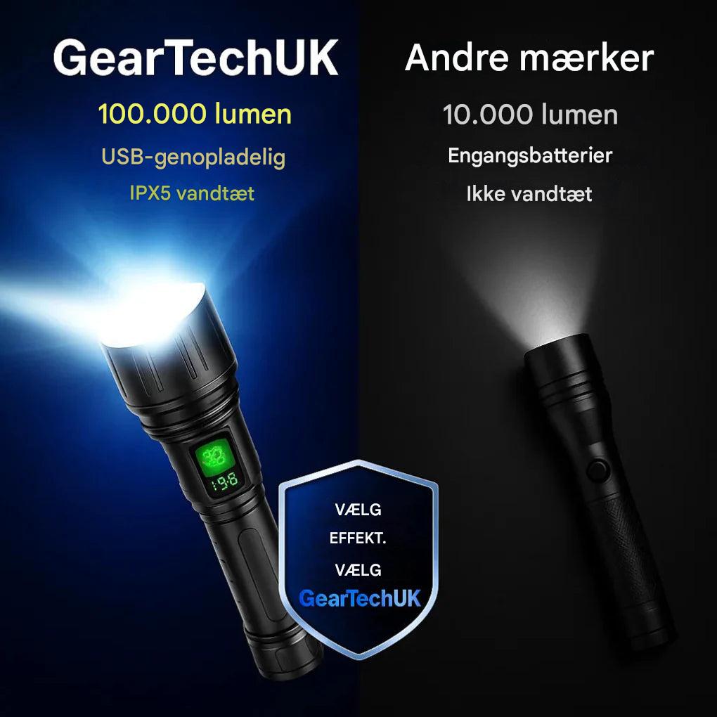 100.000 lumen taktisk lommelygte