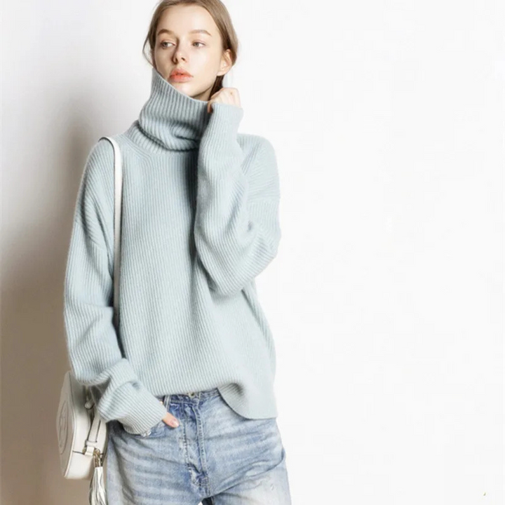 Oversized dametrøje med rullekrave