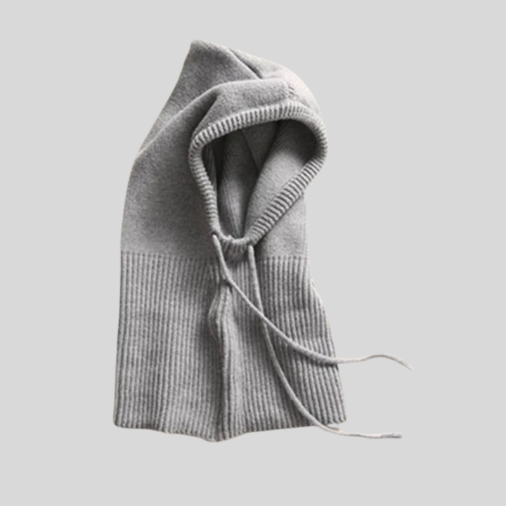 Strikket vinterhalsvarmer med hætte