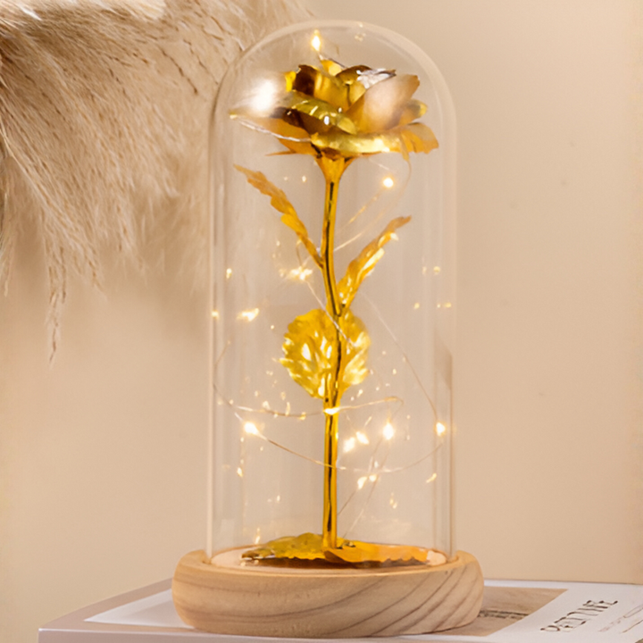 Evig rose med LED-lys i glaskuppel