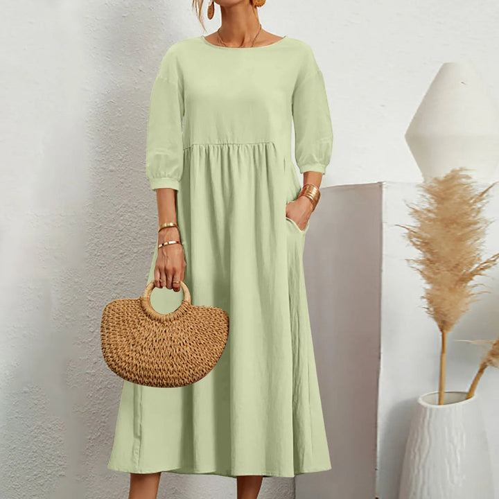 Casual Løs Patchwork Midi-Kjole