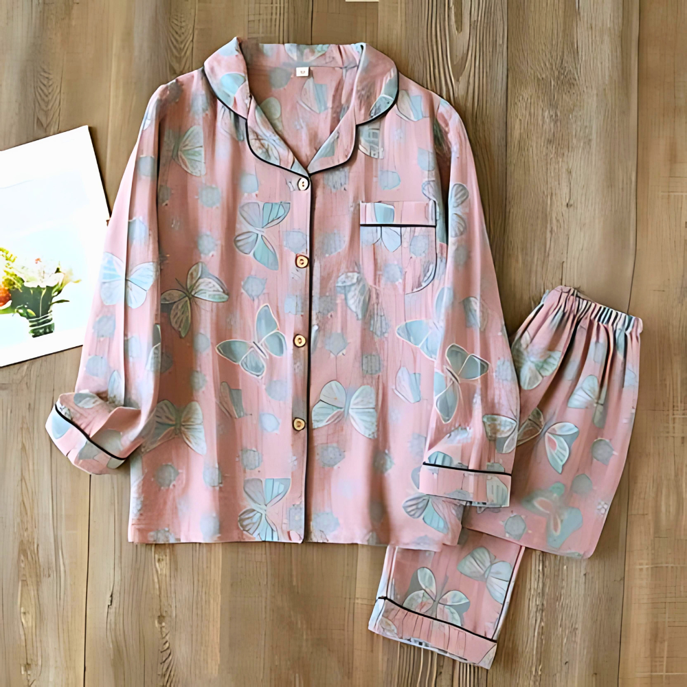2-Piece Cotton Loungewear med Sommerfugl Print