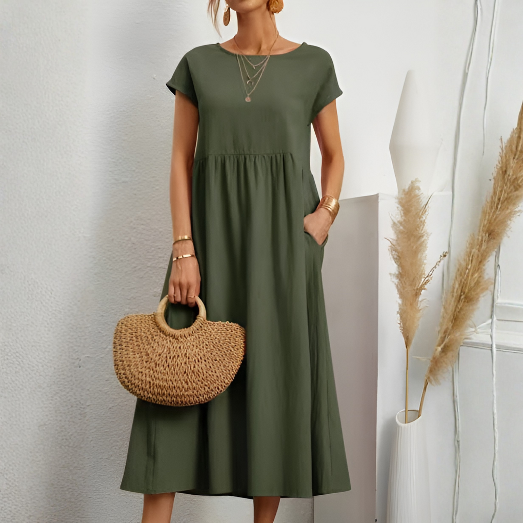 Casual Løs Patchwork Midi-Kjole