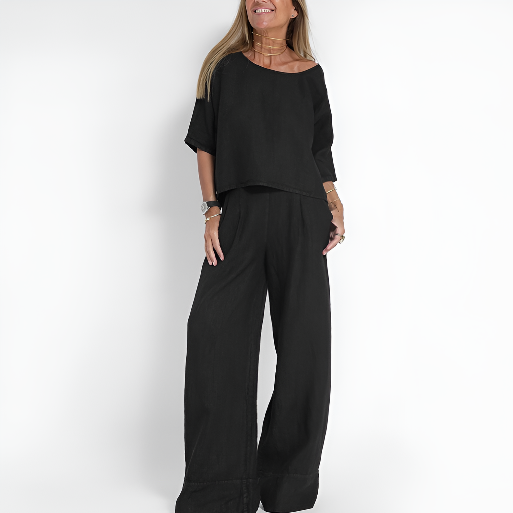 Damesæt med to dele i hørblanding og afslappet pasform