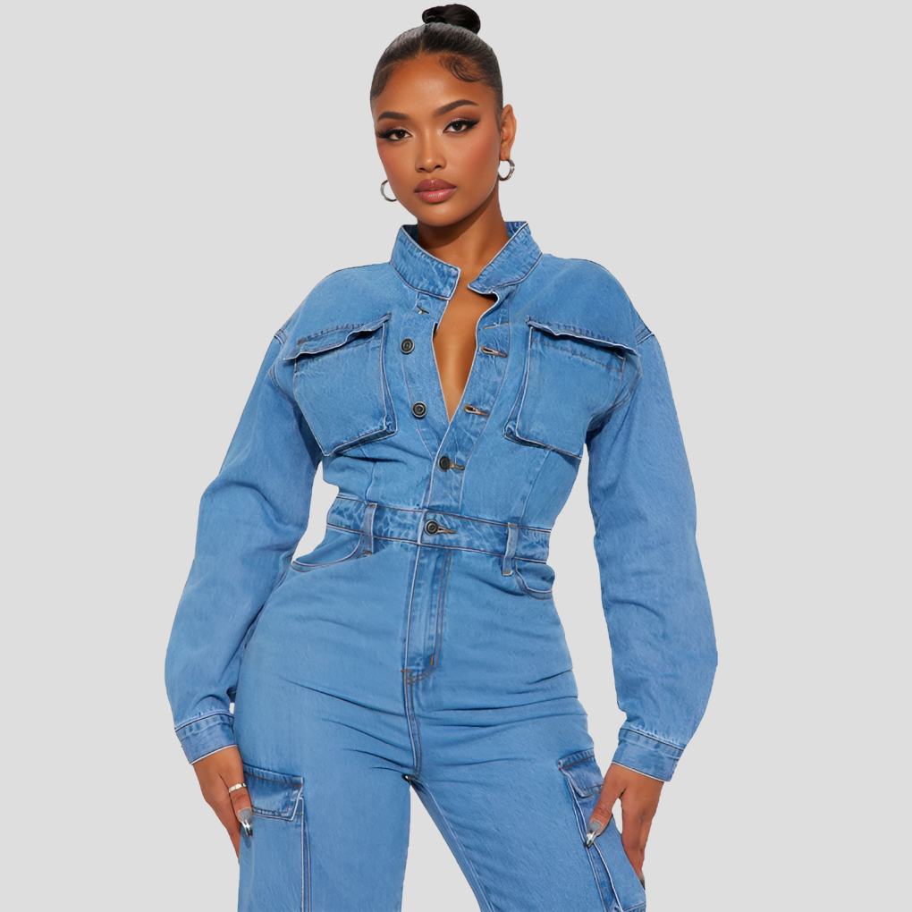 Denim buksedragt til kvinder