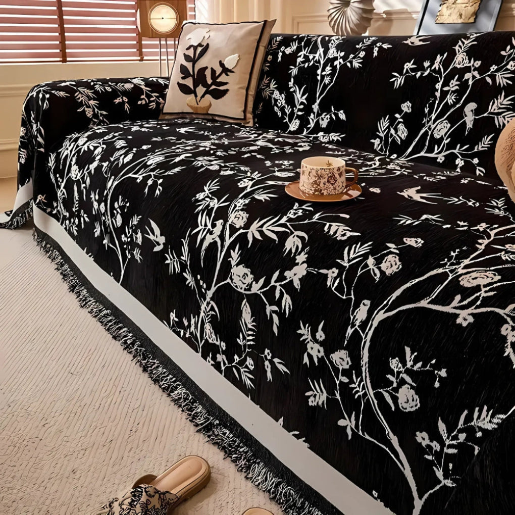 Elegant plaid med blomster mønster og frynsekant