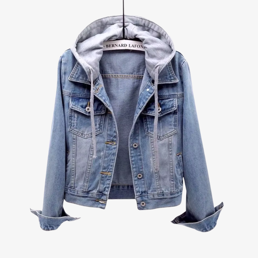 Beskåret Denim Jakke med Hætte til Kvinder