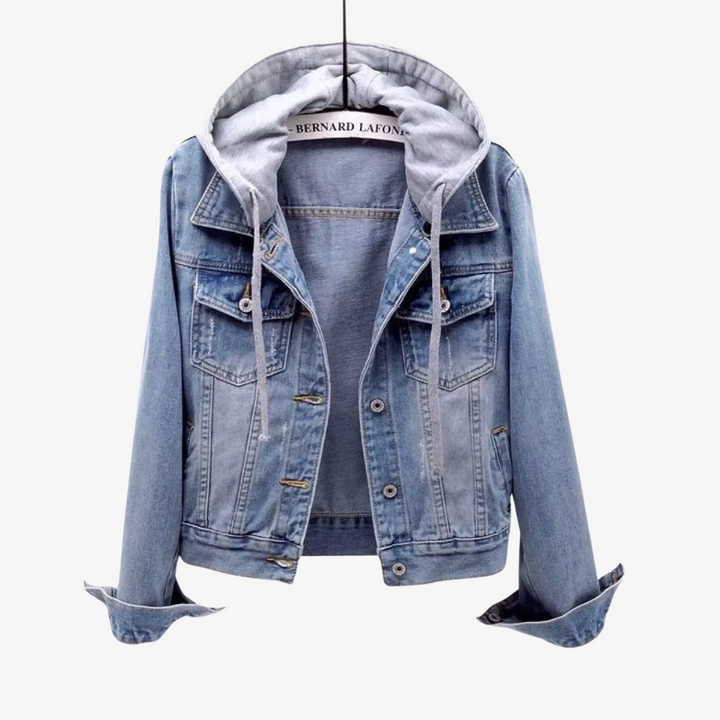 Beskåret Denim Jakke med Hætte til Kvinder