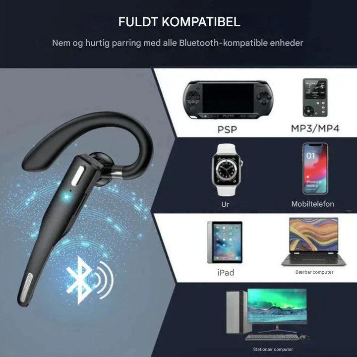 Bluetooth 5.1-headset med støjreduktion og dobbeltmikrofon til mænd