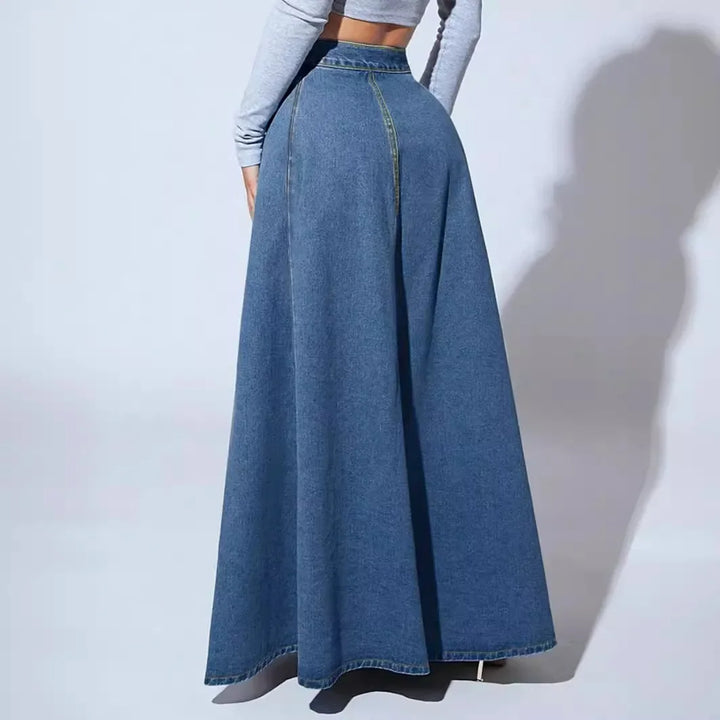 Denim A-line nederdel til kvinder med knaplukning