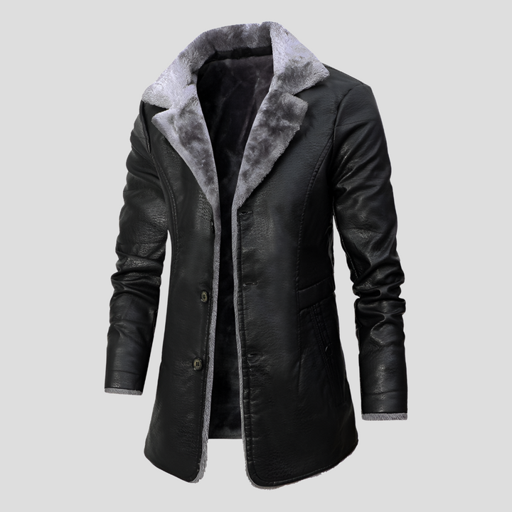 Herre læderfrakke med shearling-for