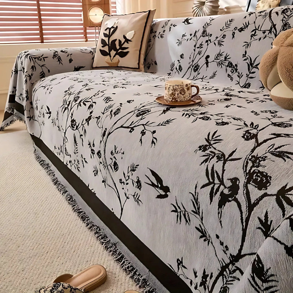 Elegant plaid med blomster mønster og frynsekant