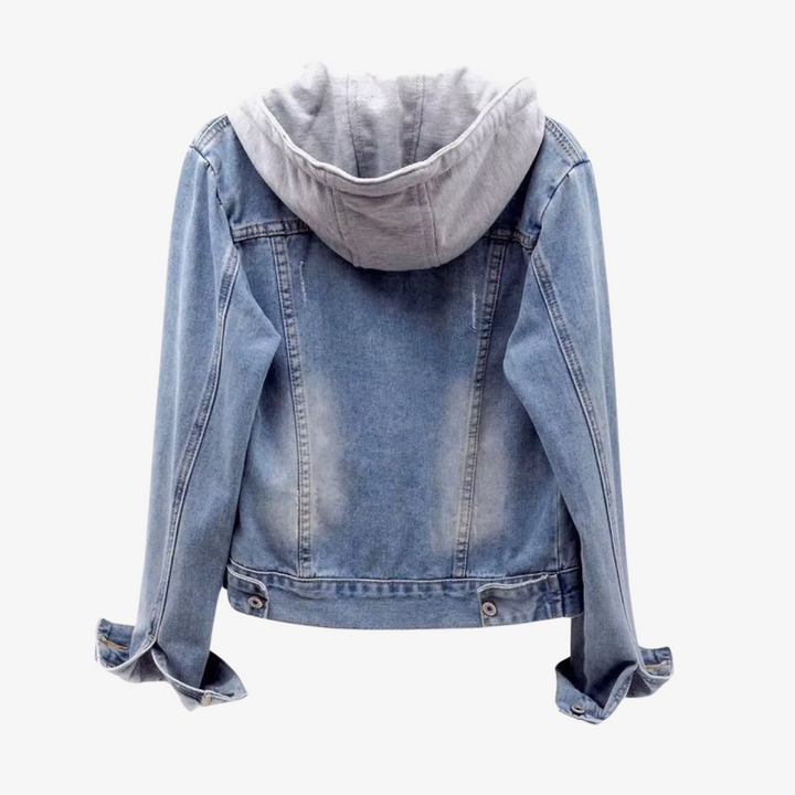 Beskåret Denim Jakke med Hætte til Kvinder