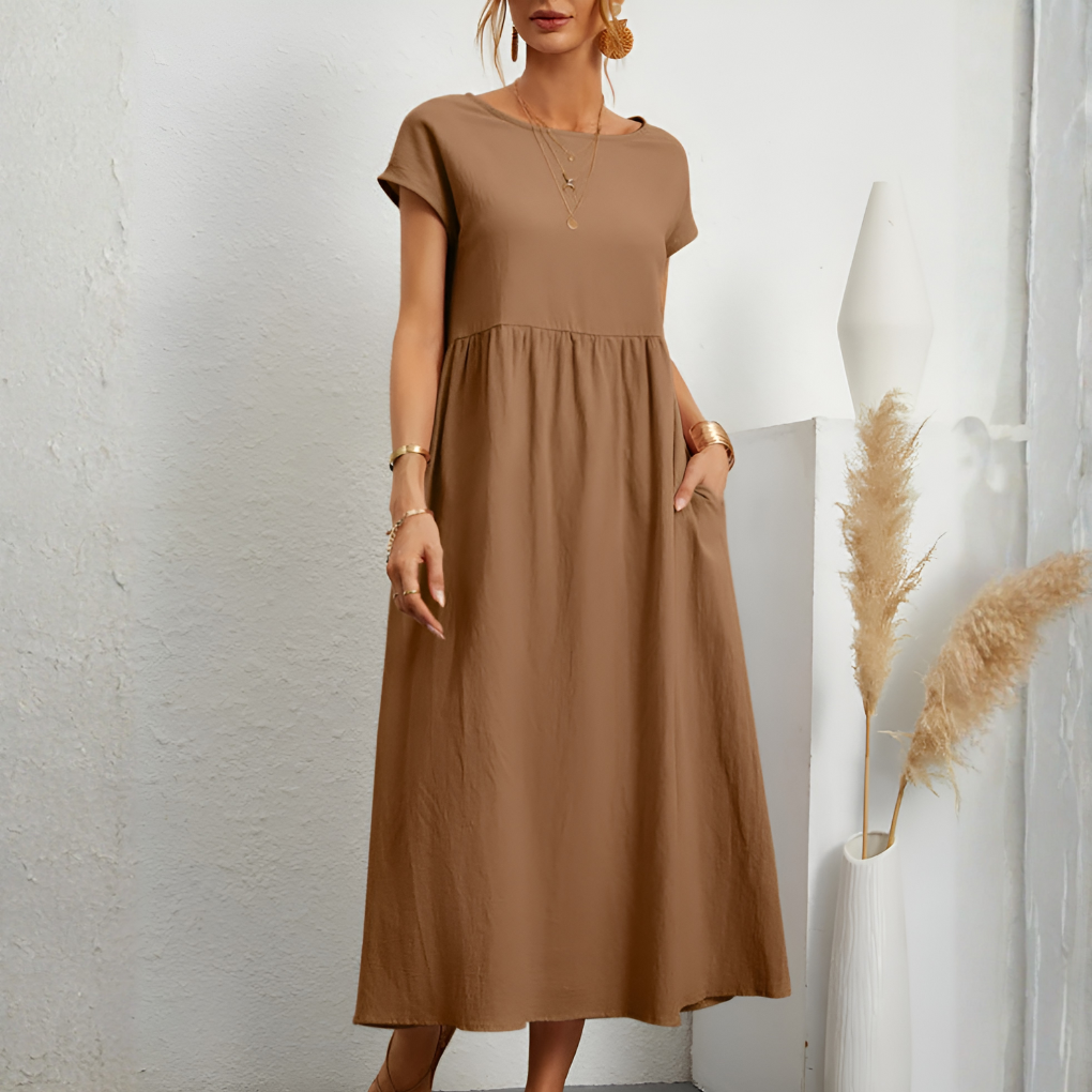 Casual Løs Patchwork Midi-Kjole