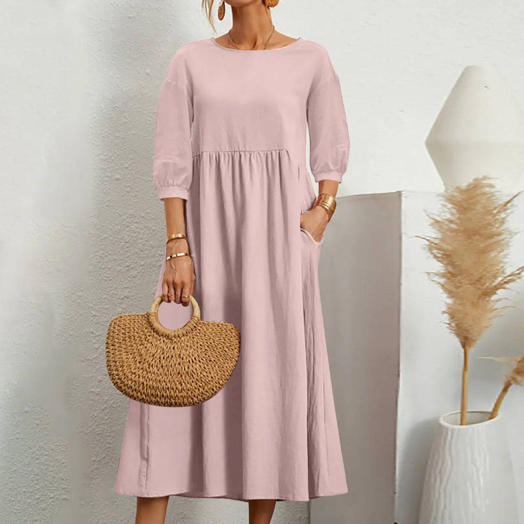 Casual Løs Patchwork Midi-Kjole