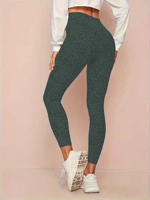 Højtaljede leggings med leopardprint til kvinder