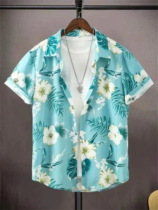 3D Flower Print Hawaii-Skjorte