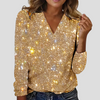 Elegant V-hals glitterbluse med lange ærmer