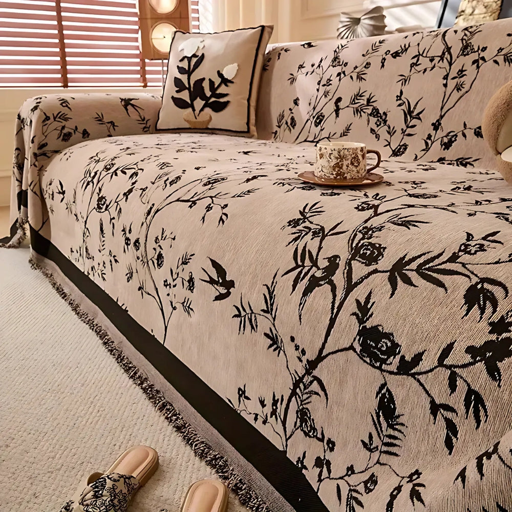 Elegant plaid med blomster mønster og frynsekant