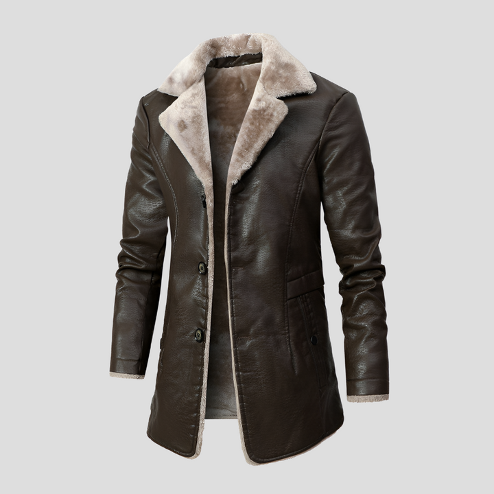 Herre læderfrakke med shearling-for