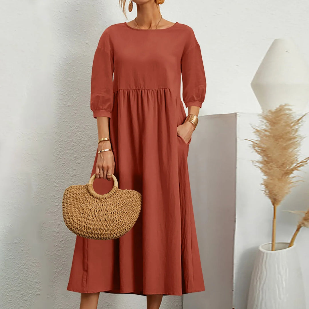 Casual Løs Patchwork Midi-Kjole