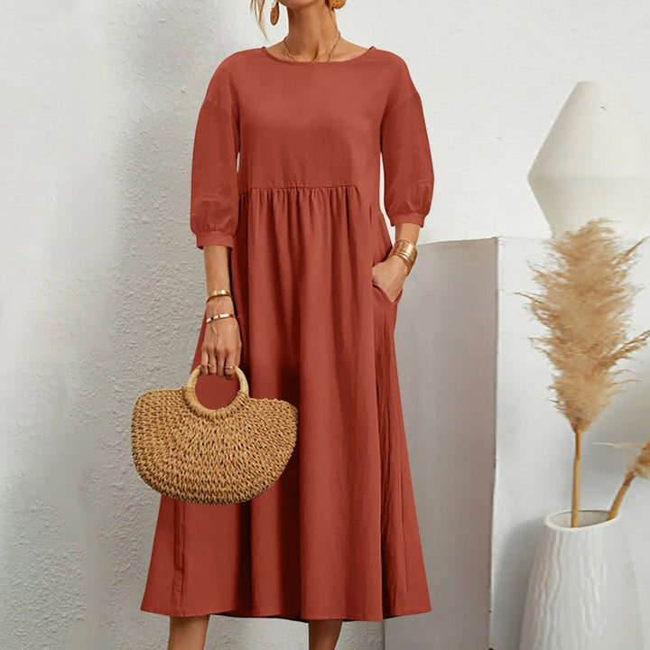 Casual Løs Patchwork Midi-Kjole